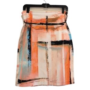 2/$18 Worthington Pencil Knee Length Skirt Coral Black Blue Patterned Belted